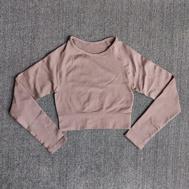 Yoga Sports Crop Top Long Sleeve Gym Women&#39;s Seamless T-shirt Fitness Woman Sport T-shirt Workout Tops For Women&#39;s Sportswear