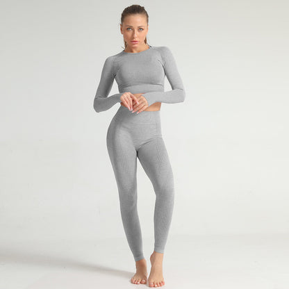 Lycra Seamless 2PCS Women Yoga Set Gym Clothing Fitness Leggings+Cropped Shirts Sport Suit Women Long Sleeve Tracksuit Active