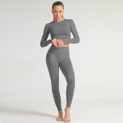 Lycra Seamless 2PCS Women Yoga Set Gym Clothing Fitness Leggings+Cropped Shirts Sport Suit Women Long Sleeve Tracksuit Active