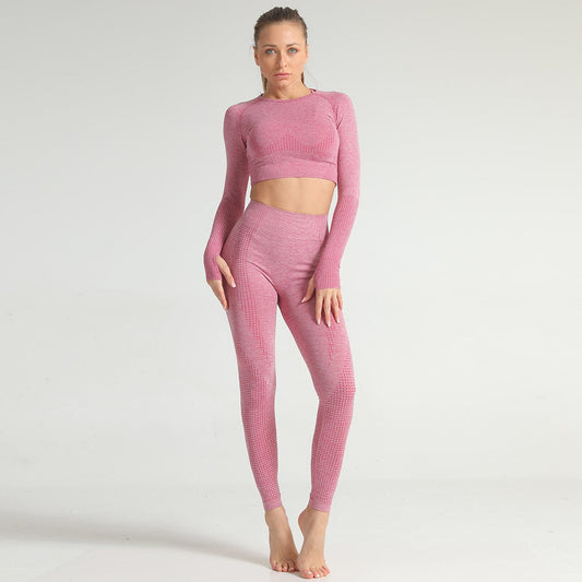 Lycra Seamless 2PCS Women Yoga Set Gym Clothing Fitness Leggings+Cropped Shirts Sport Suit Women Long Sleeve Tracksuit Active