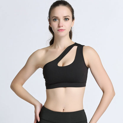 Solid One Shoulder Yoga Seamless Shockproof Bra Top Fitness Running Gym Yoga Top Women Gym Workout Beauty Back Sport Bra Vest