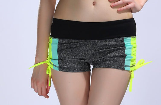 Women Color Patchwork Yoga Shorts Loose Drawstring Double Anti-exhaust Short Pants Casual Sports Running Gym Fitness Shorts