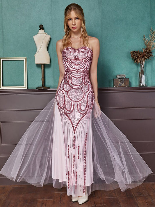 Vintage Sequin 1920S Prom Dresses Art Deco Tulle Formal Gown