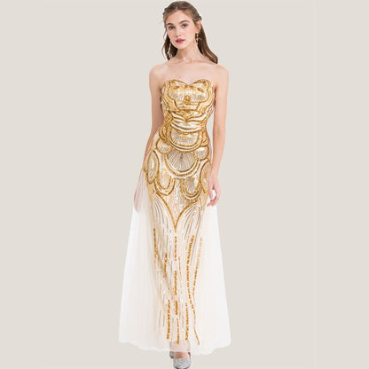 Vintage Sequin 1920S Prom Dresses Art Deco Tulle Formal Gown