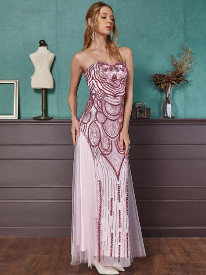 Vintage Sequin 1920S Prom Dresses Art Deco Tulle Formal Gown