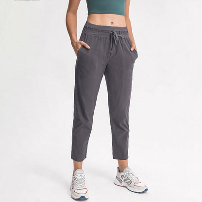 STRIPE Mid Waist Drawstring Sport Gym Joggers Women Loose Fit Fitness Workout Joggers with Pocket Leisure Sweatpants