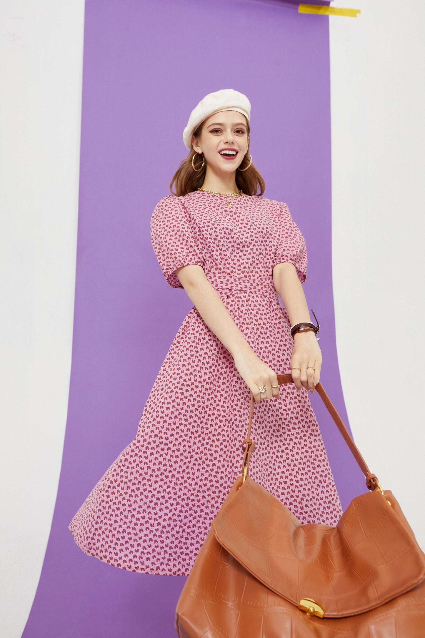 Love Print Casual Midi Holiday Dresses Women,Summer Vintage Short Sleeve High Waist Ladies Daily Bohemia Dress