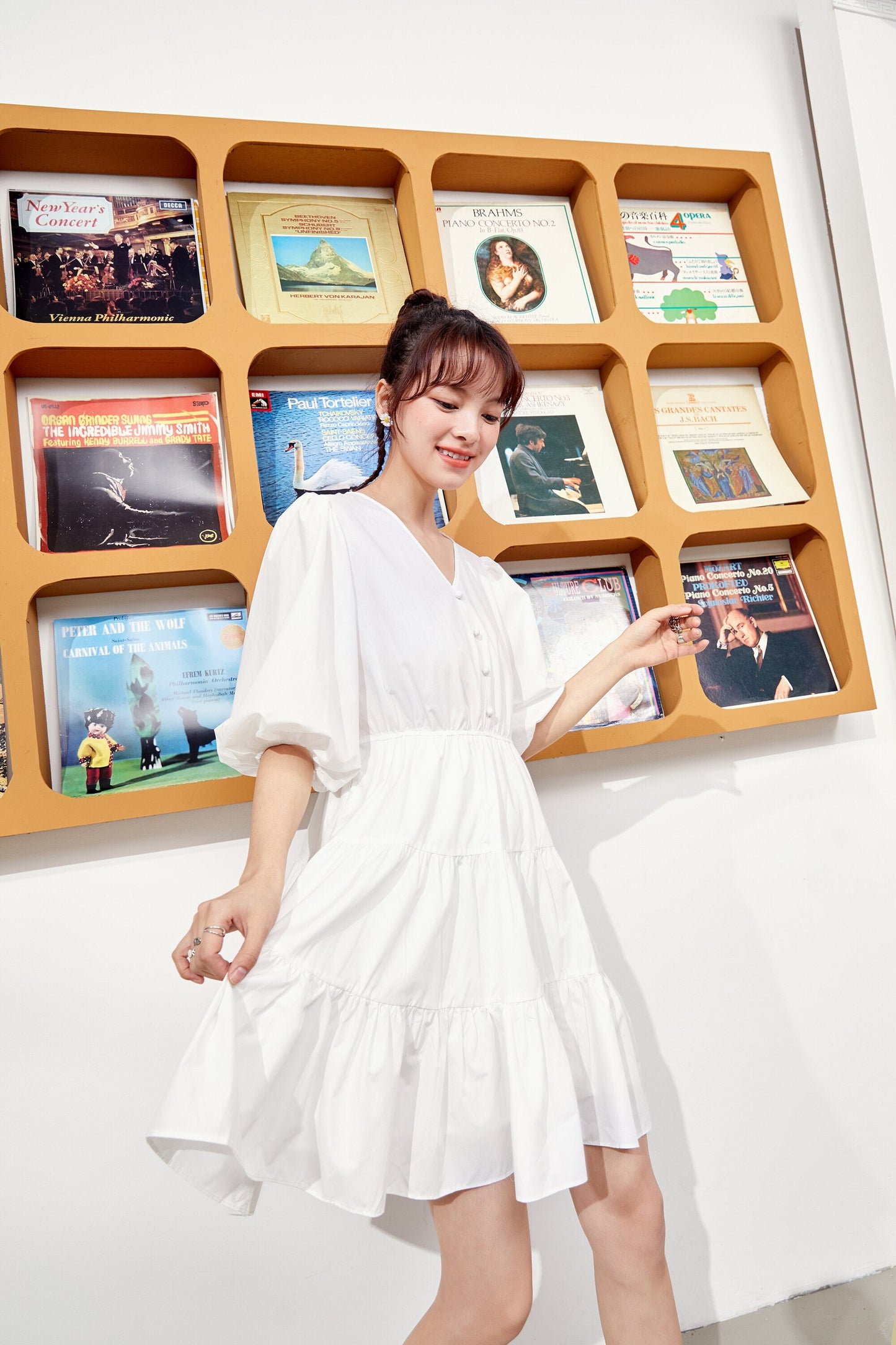 Solid Pure Casual Midi Ruffle Dresses Women,Spring ELF Vintage Lantern Sleeve High Waist Ladies Daily Summer Dress