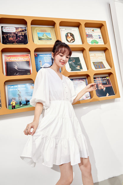 Solid Pure Casual Midi Ruffle Dresses Women,Spring ELF Vintage Lantern Sleeve High Waist Ladies Daily Summer Dress