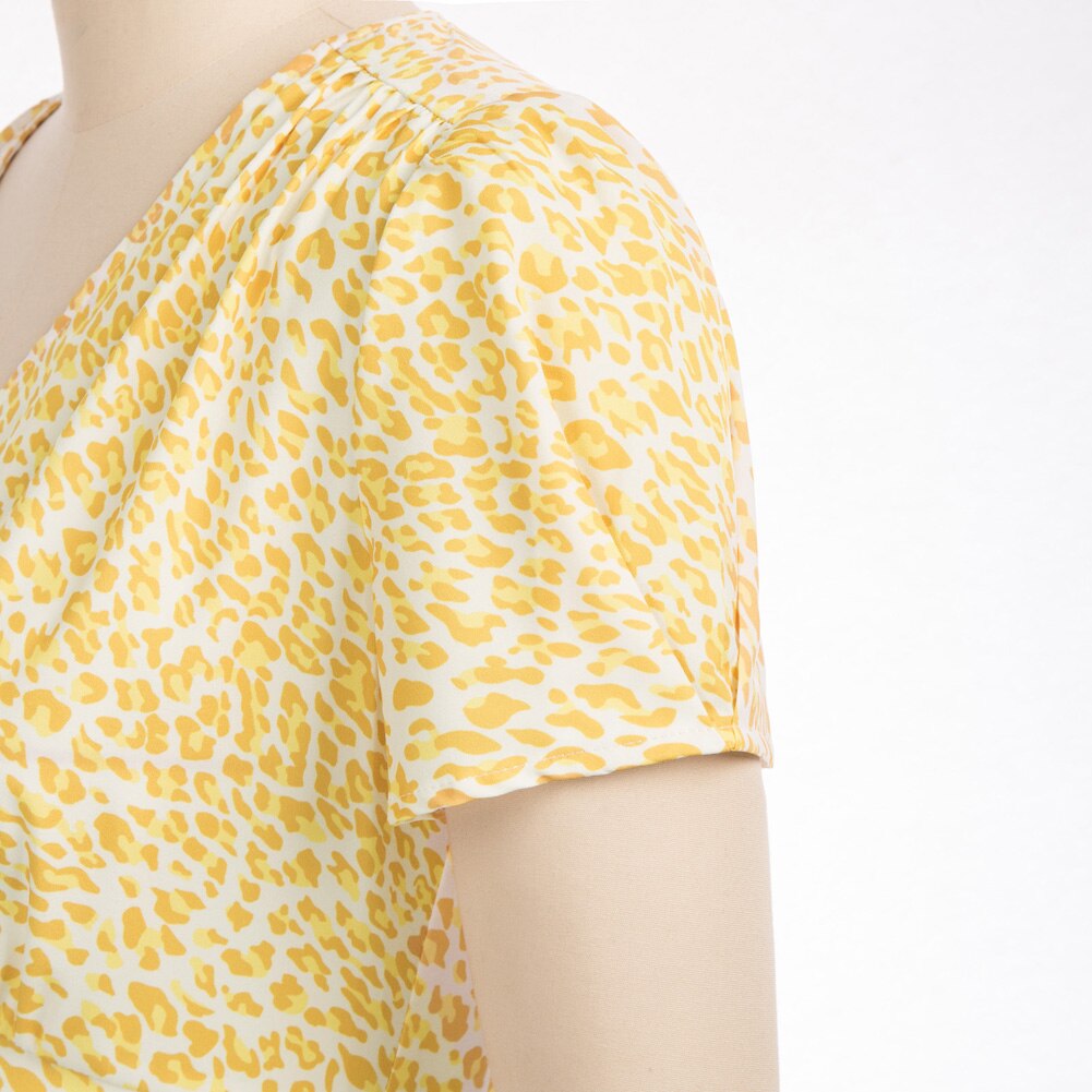 Grace Karin Casual Dresses Summer Women V-Neck Dress Short Sleeve A-Line Leopard/Daisy Pattern Beach Holiday Fashion Floral Lady