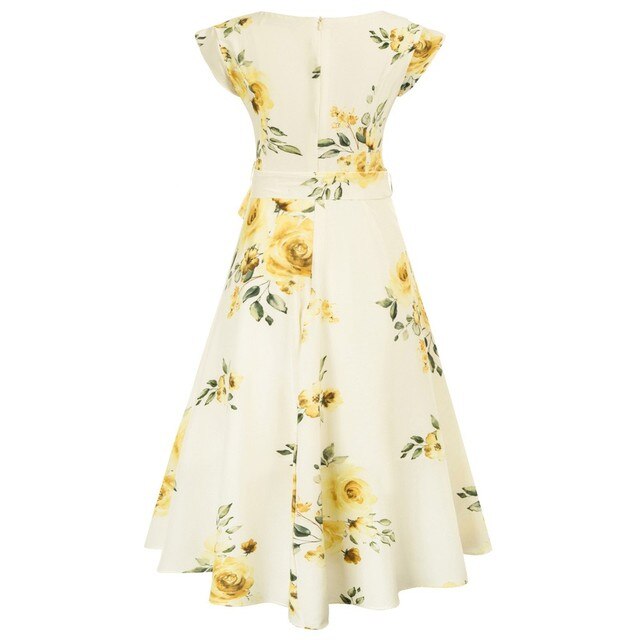 Summer Dresses Women High-Low Hem Dress Belt Decor Petal Sleeves Surplice V-Neck A-Line Swing Vacation Beach Dress Ladies Female