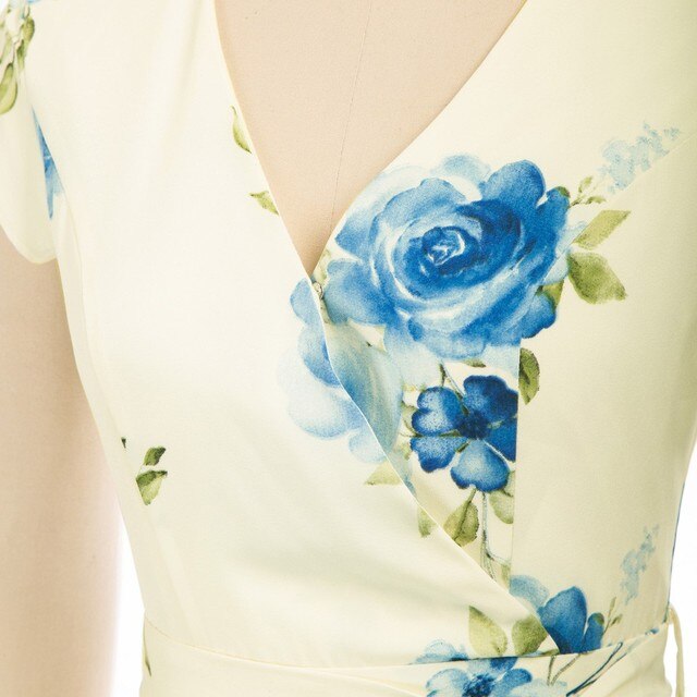 Summer Dresses Women High-Low Hem Dress Belt Decor Petal Sleeves Surplice V-Neck A-Line Swing Vacation Beach Dress Ladies Female