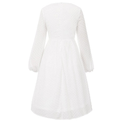 Women's Dresses Fashion V-Neck Empire Waist Swing Dress Long Sleeve Flared A-Line Summer Chiffon Mesh Lady Elegant Dresses New