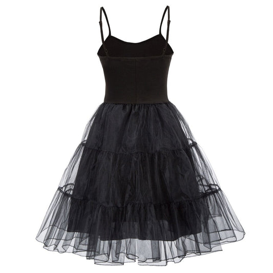 GK Women Spaghetti Strap dresses summer ladies elegant solid color 2-Layer Voile Vintage Dress Slip Petticoat Under A-line Dress