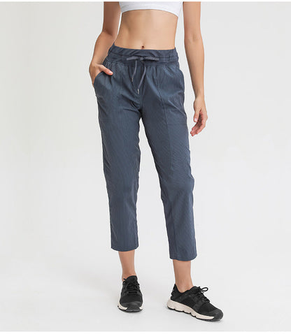 STRIPE Mid Waist Drawstring Sport Gym Joggers Women Loose Fit Fitness Workout Joggers with Pocket Leisure Sweatpants