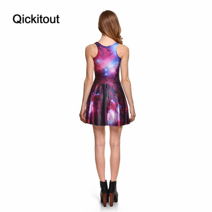 Women Clothes Cartoon Female Dresses Tweet PURPLE REVERSIBLE SKATER DRESS Pleated Drop Shipping