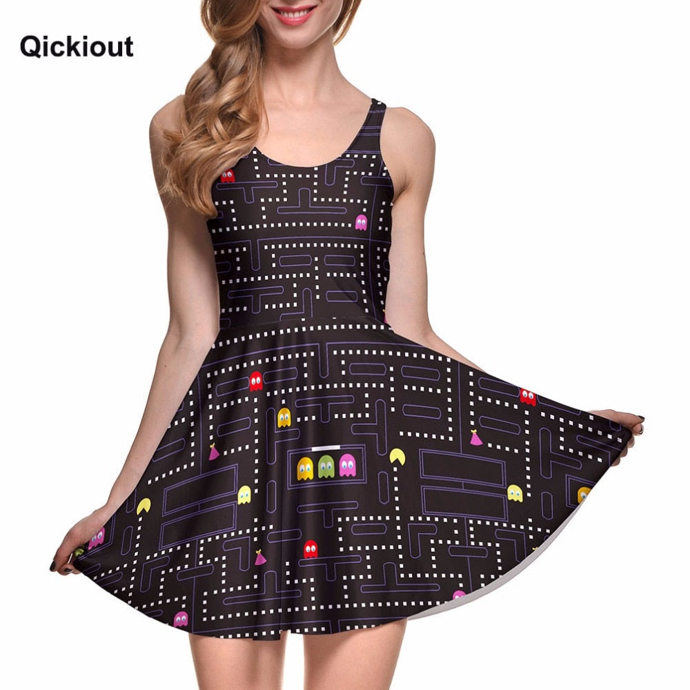 Fashion Women Casual Work Dresses Fit and Flare Digital Printing Muzman SKATER DRESS Vestidos