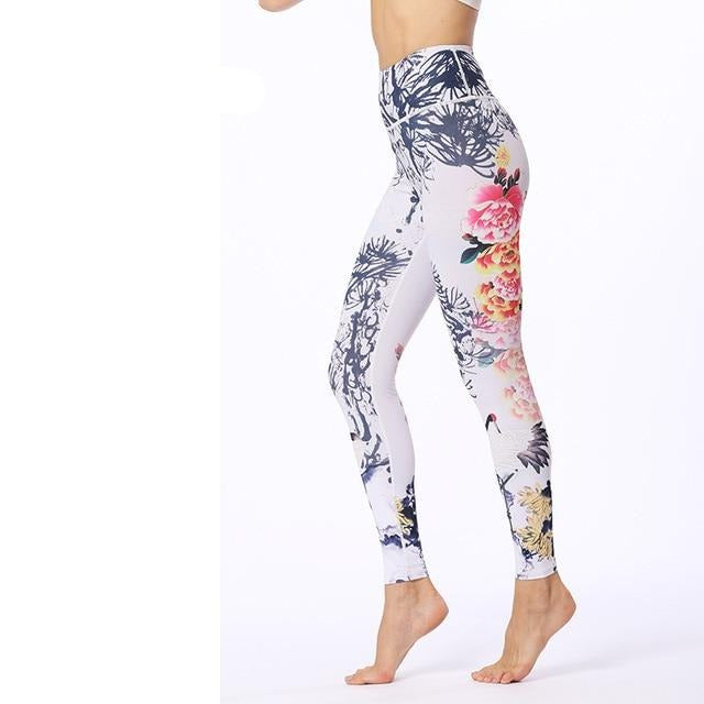 Flower Printed Fitness Leggings Women Gym Tights High Waist Yoga Pants