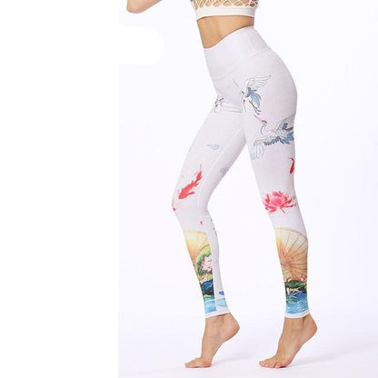 Flower Printed Fitness Leggings Women Gym Tights High Waist Yoga Pants