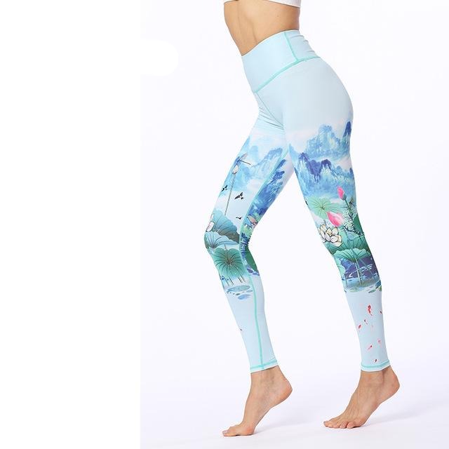 Flower Printed Fitness Leggings Women Gym Tights High Waist Yoga Pants