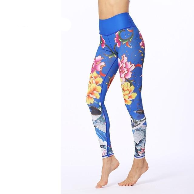 Flower Printed Fitness Leggings Women Gym Tights High Waist Yoga Pants