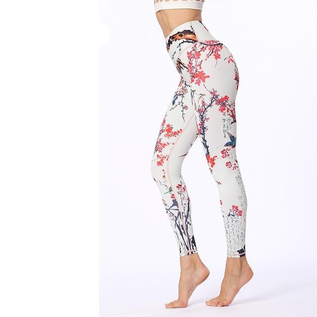 Flower Printed Fitness Leggings Women Gym Tights High Waist Yoga Pants