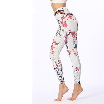Flower Printed Fitness Leggings Women Gym Tights High Waist Yoga Pants