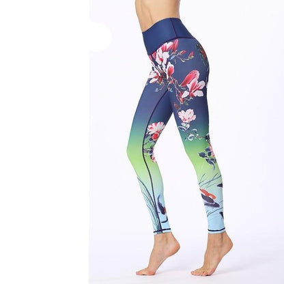 Flower Printed Fitness Leggings Women Gym Tights High Waist Yoga Pants