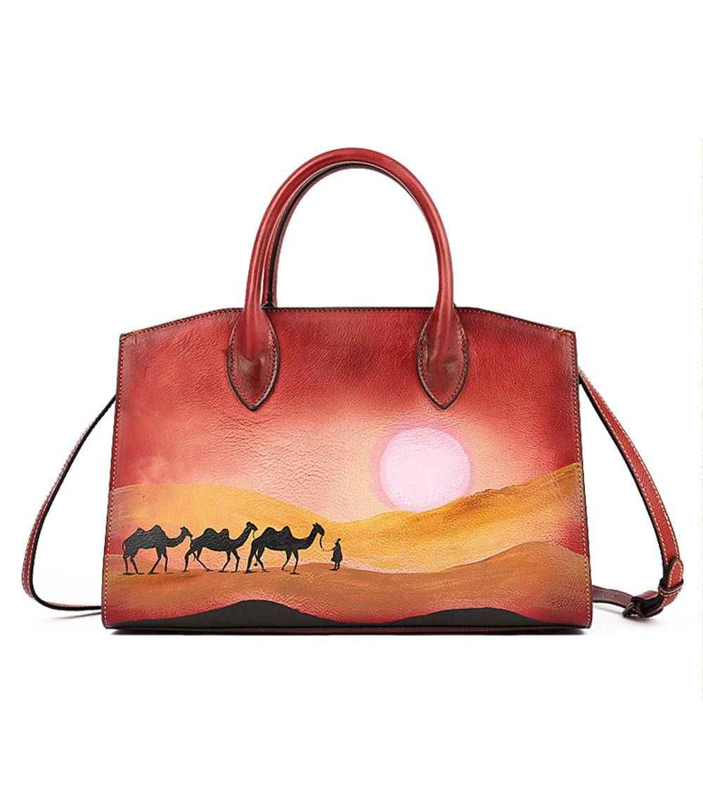 Womens Vintage Leather Top Handle Satchel Bags